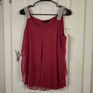 Atelier 29 Red Rhinestone Strap Double Layer Tank Top Blouse L Holiday Festive